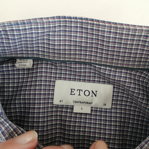 Eton Contemporary Fit Plaid Button Up Dress Shirt 16 Large - Picture 10 of 16
